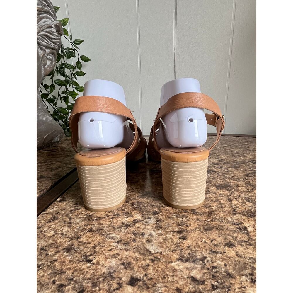 Korks by Korkease Cilla Tan Leather Strappy Sandals Heels 10 Boho Open Toe - Picture 7 of 15